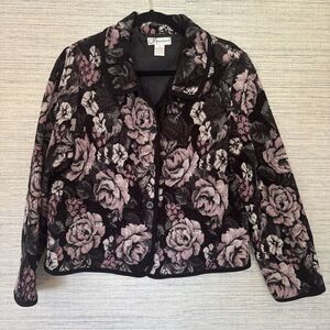 Vintage tapestry blazer jacket black pink floral grannycore bohemian Size 10